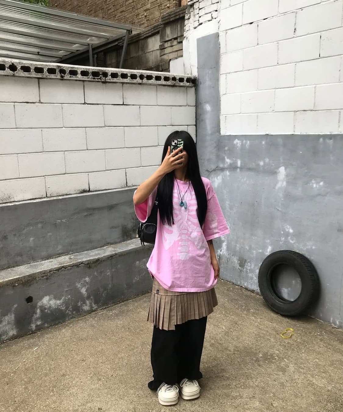 스키즘인듀싱 RIB CAGE T SHIRT_PINK M사이즈 상품이미지5