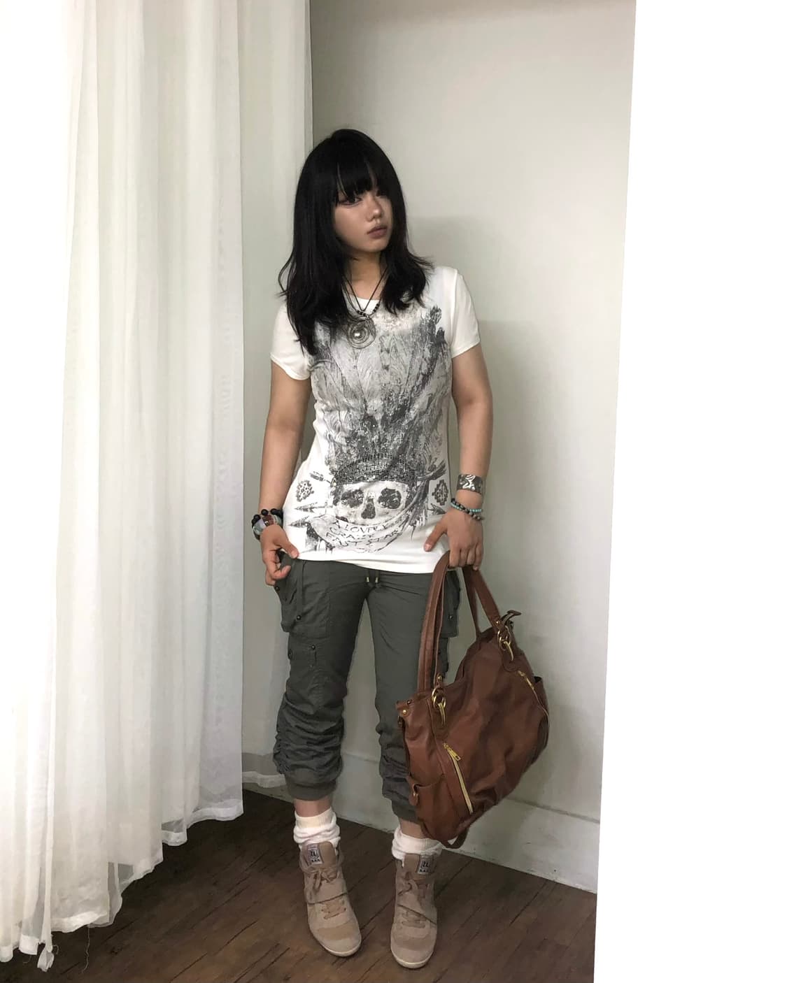 y2k khaki cargo shirred capri pants 상품이미지2