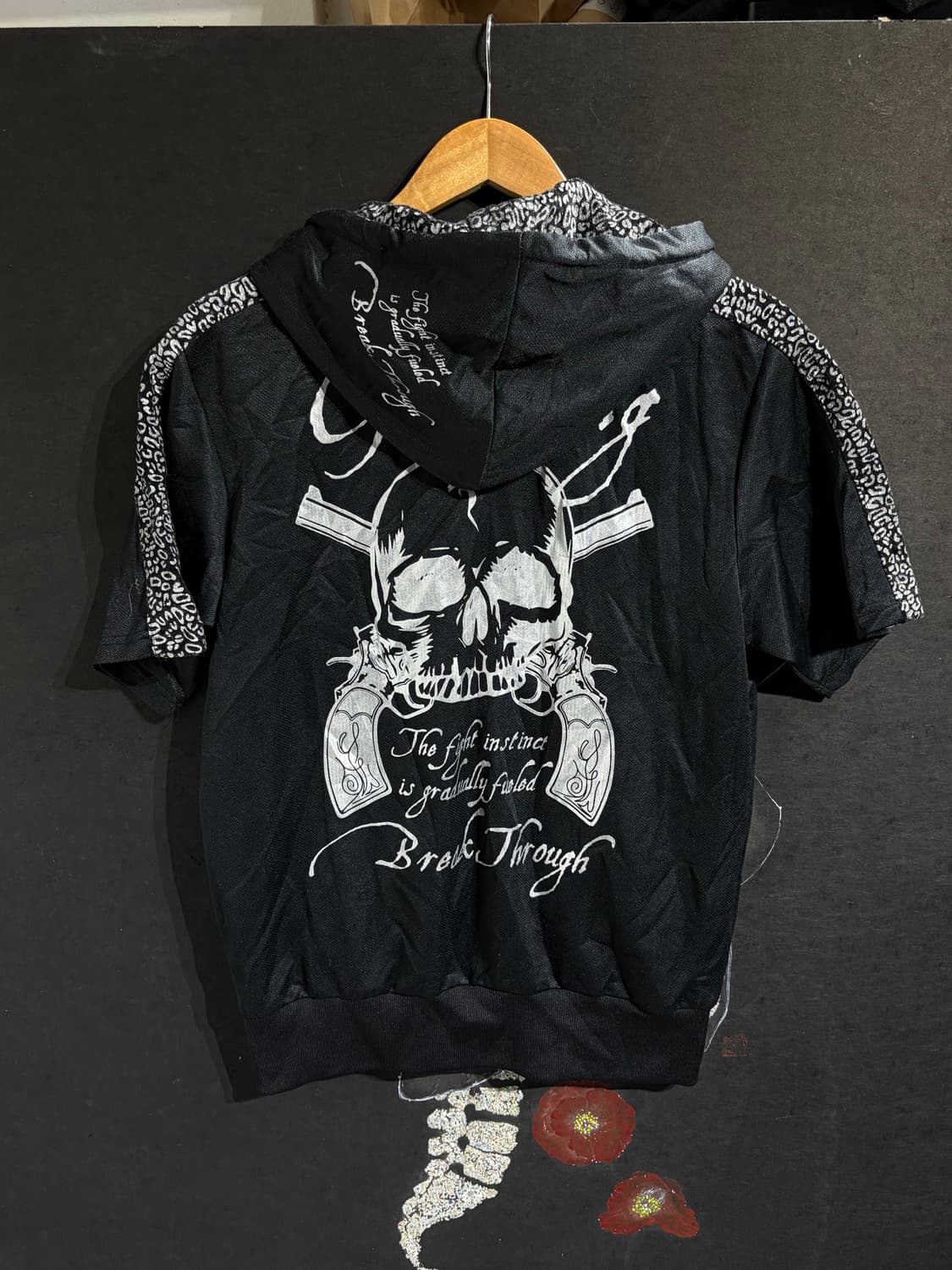 Jpn 일본 빈티지 갸루깔 빅로고 해골 펑크 고딕 반팔 후드집업 L 상품이미지8