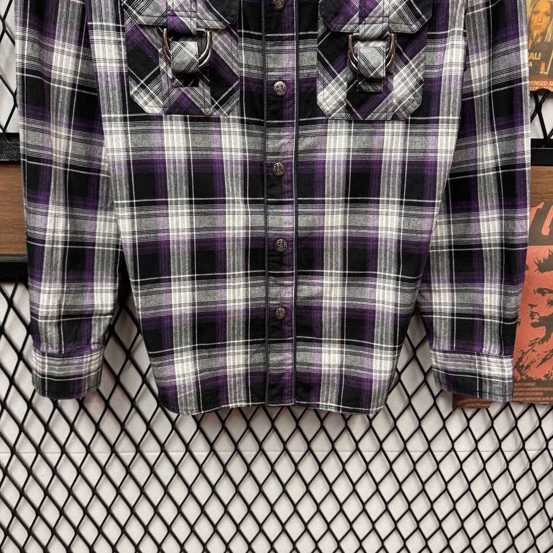 JPN VINTAGE 체크 패턴 셔츠 전면 버클 투포켓 퍼플 상품이미지4