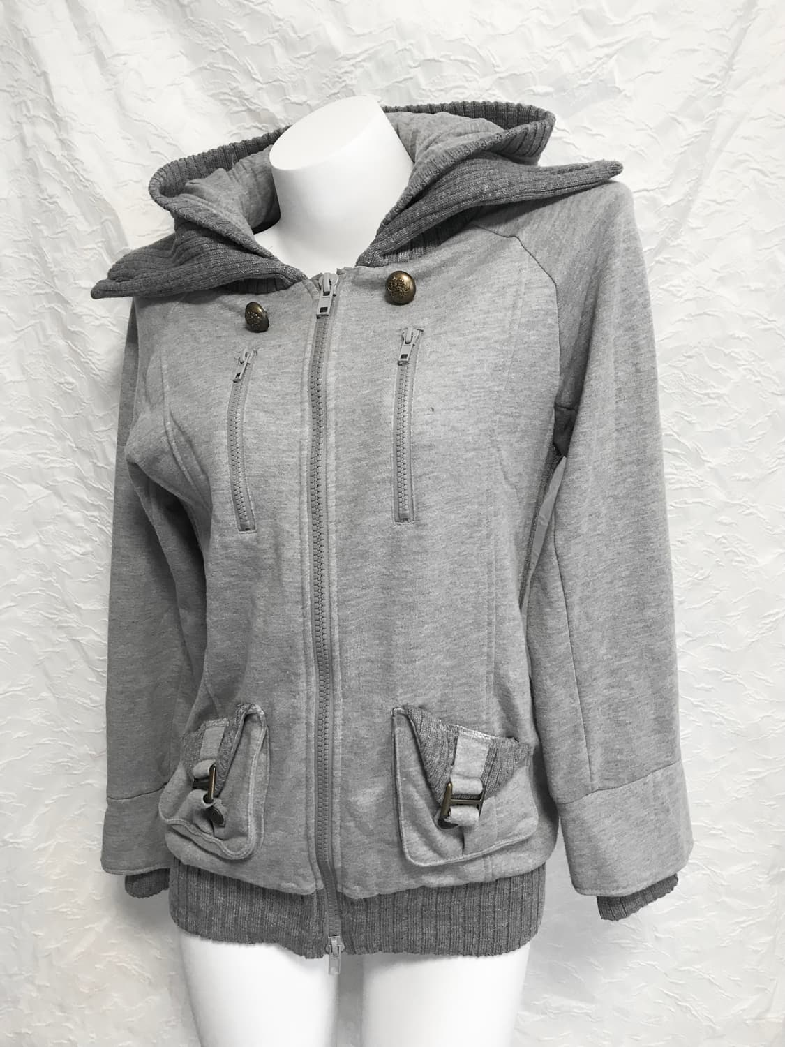 빈티지 chuxxx 펑크 y2k 하이넥 골지 투웨이 후드 집업 상품이미지3