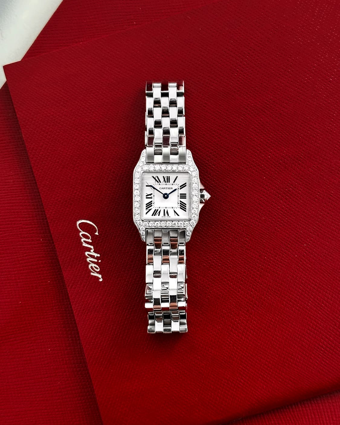 까르띠에 여자 산토스 드모아젤 스몰 다이아몬드 시계 풀박스 상품이미지1