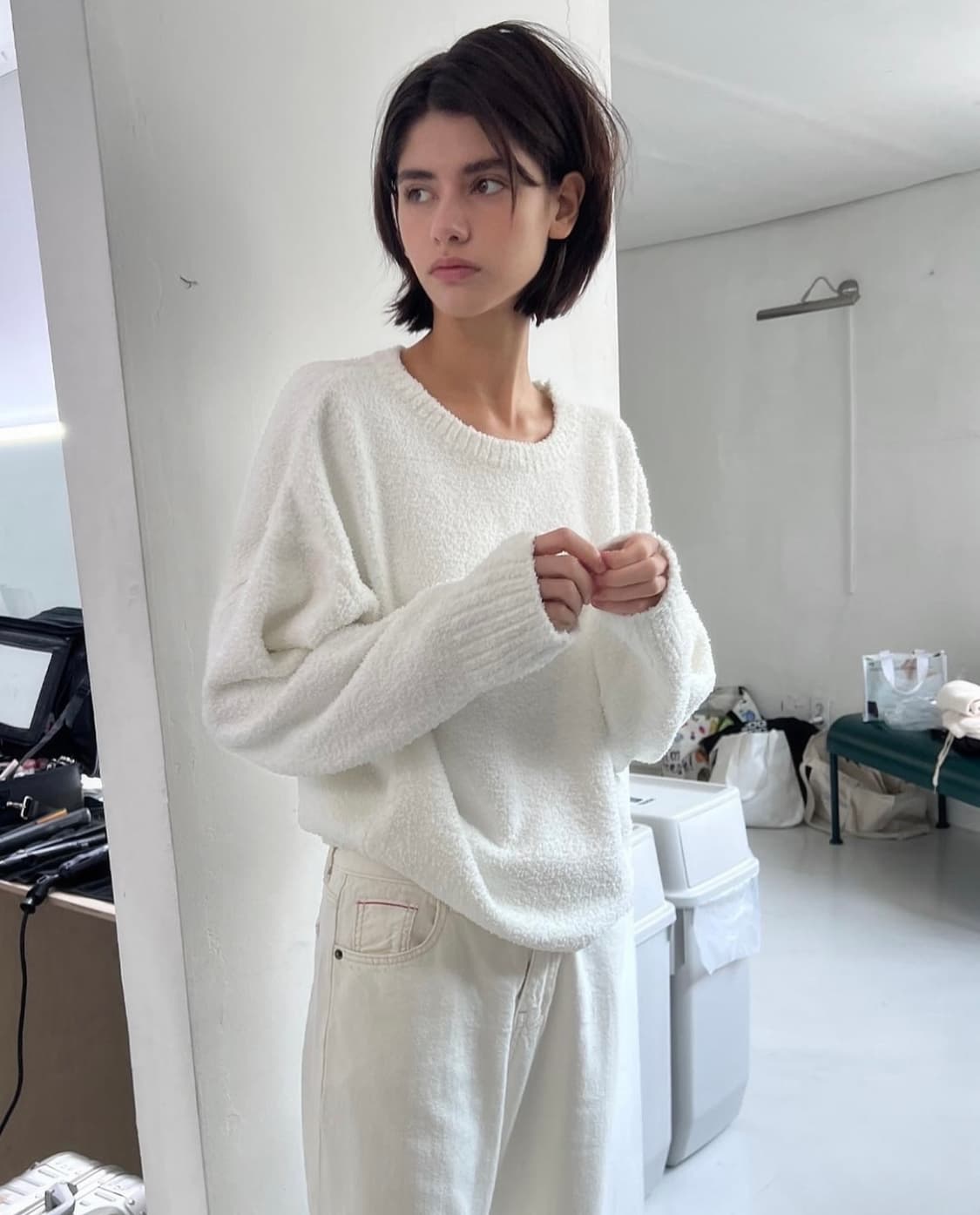 헤더먼트 다우니 풀오버 니트 화이트 상품이미지1