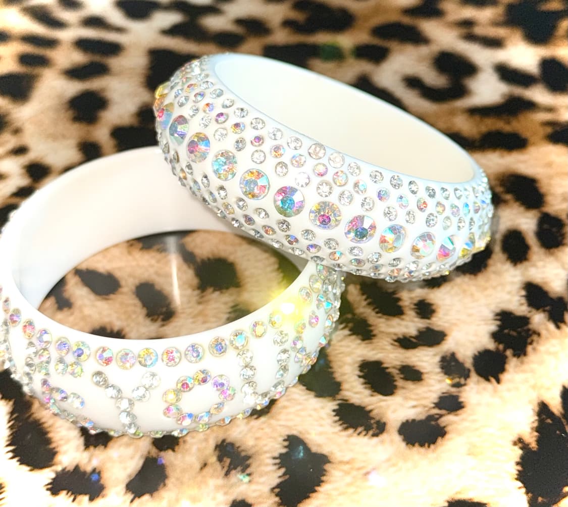 시부야 갸루 화이트 큐빅 뱅글 팔찌 상품이미지2