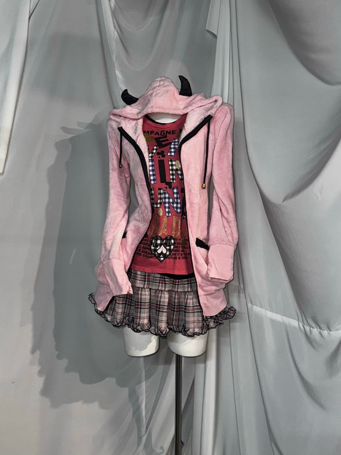 리즈리사 키치 히메 핑크 데빌 후드 딱붙 원피스 후드집업  상품이미지6