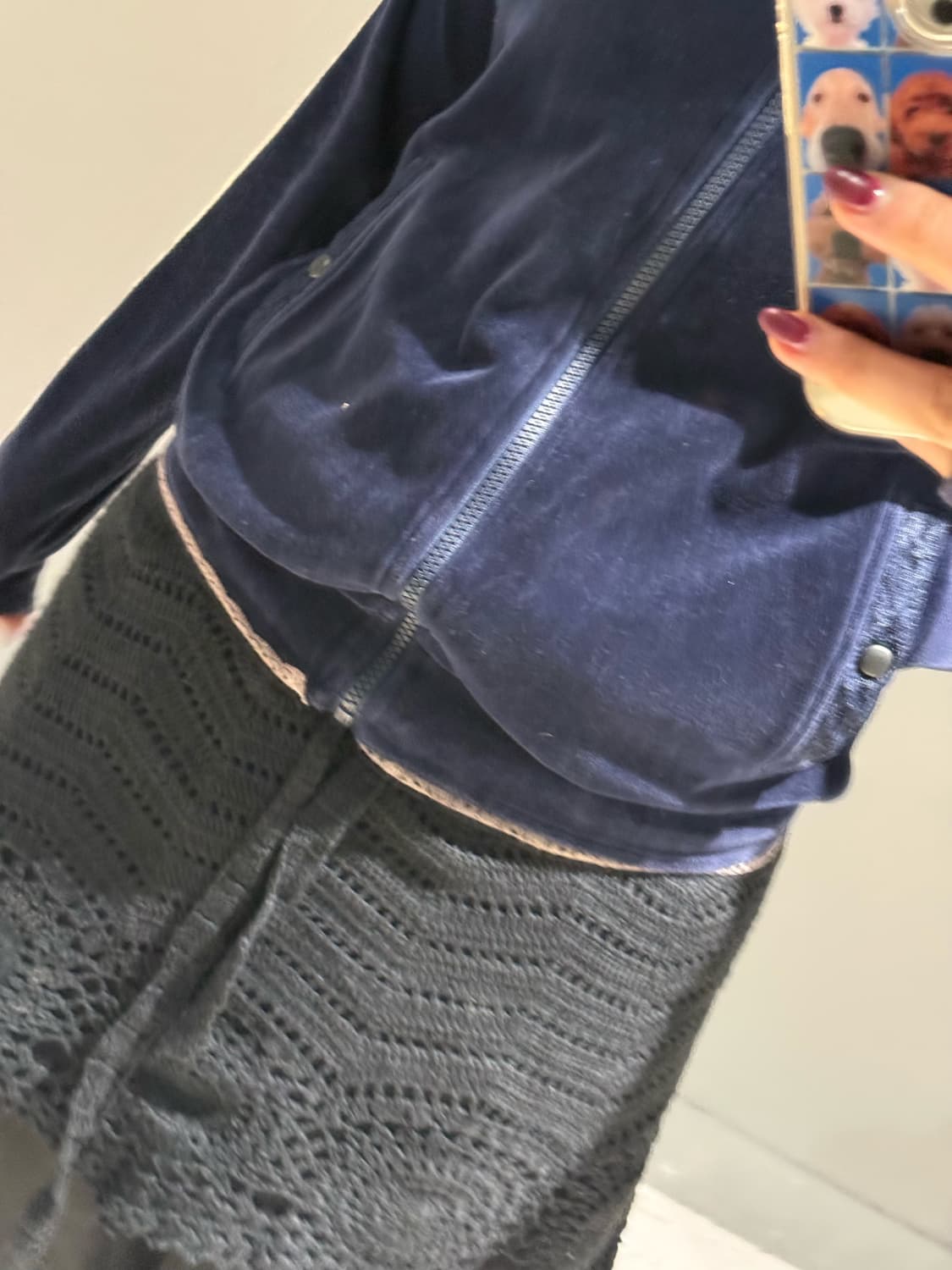 lace line detail velvet track zip-up 상품이미지4