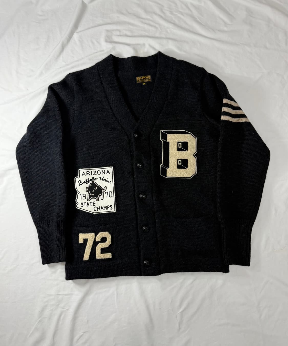 Pherrows 페로우즈 가디건 레터맨 버팔로 패치 울100 상품이미지2