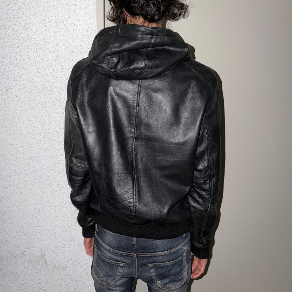 빈티지 에이징 레더 후드 자켓 상품이미지2