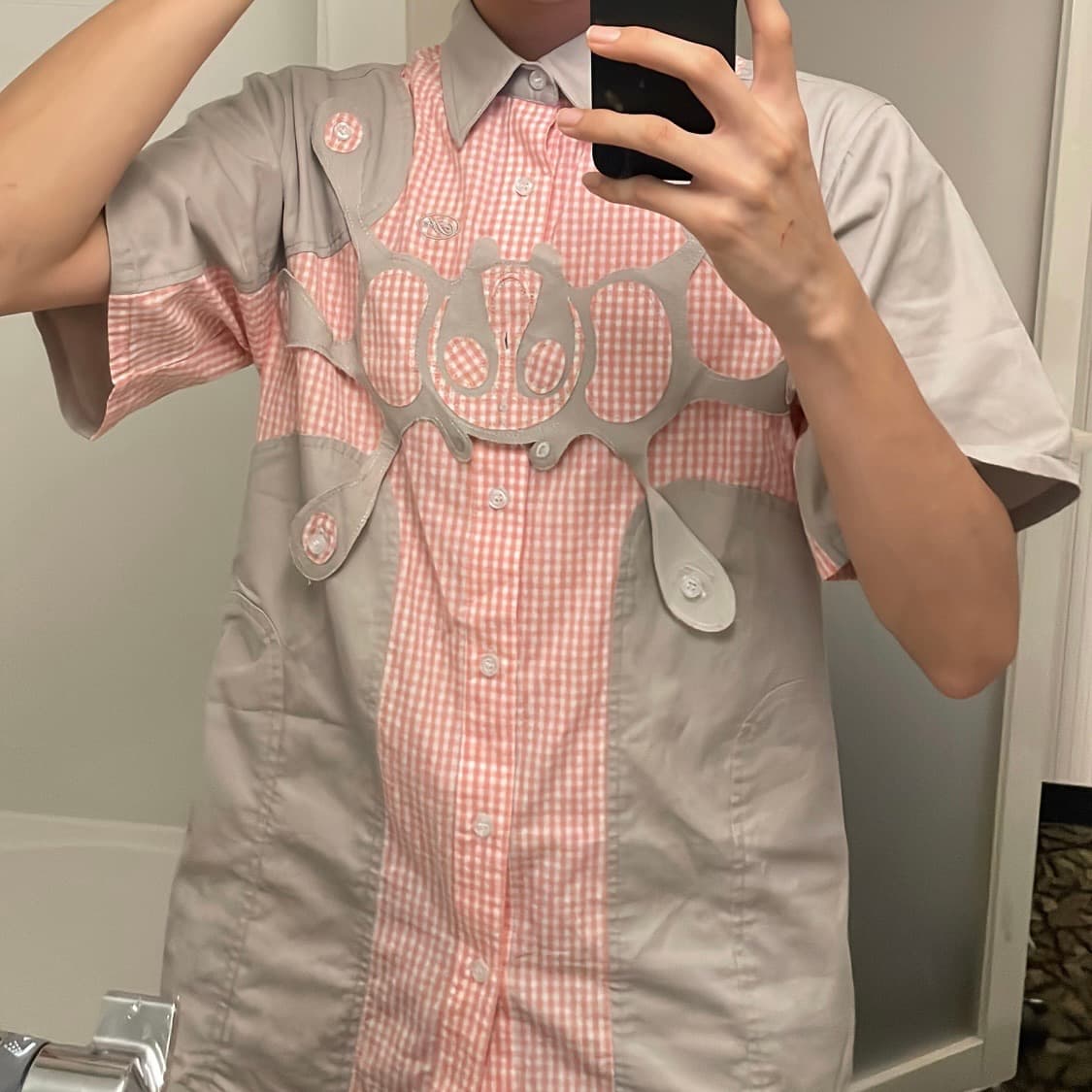 Happy99 button up grey-pink M사이즈 셔츠 판매 상품이미지3