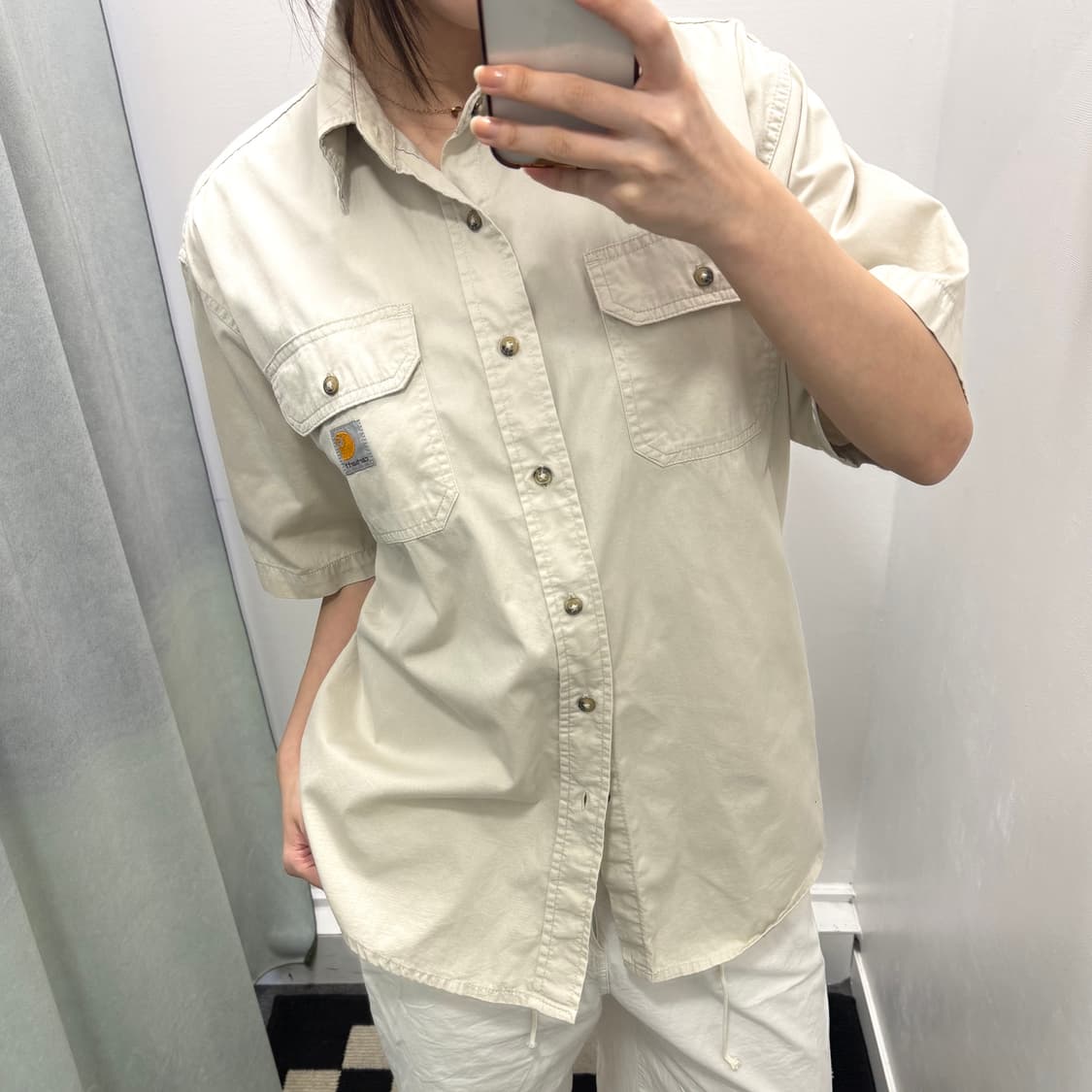 칼하트 베이지 코튼 반팔셔츠 상품이미지1