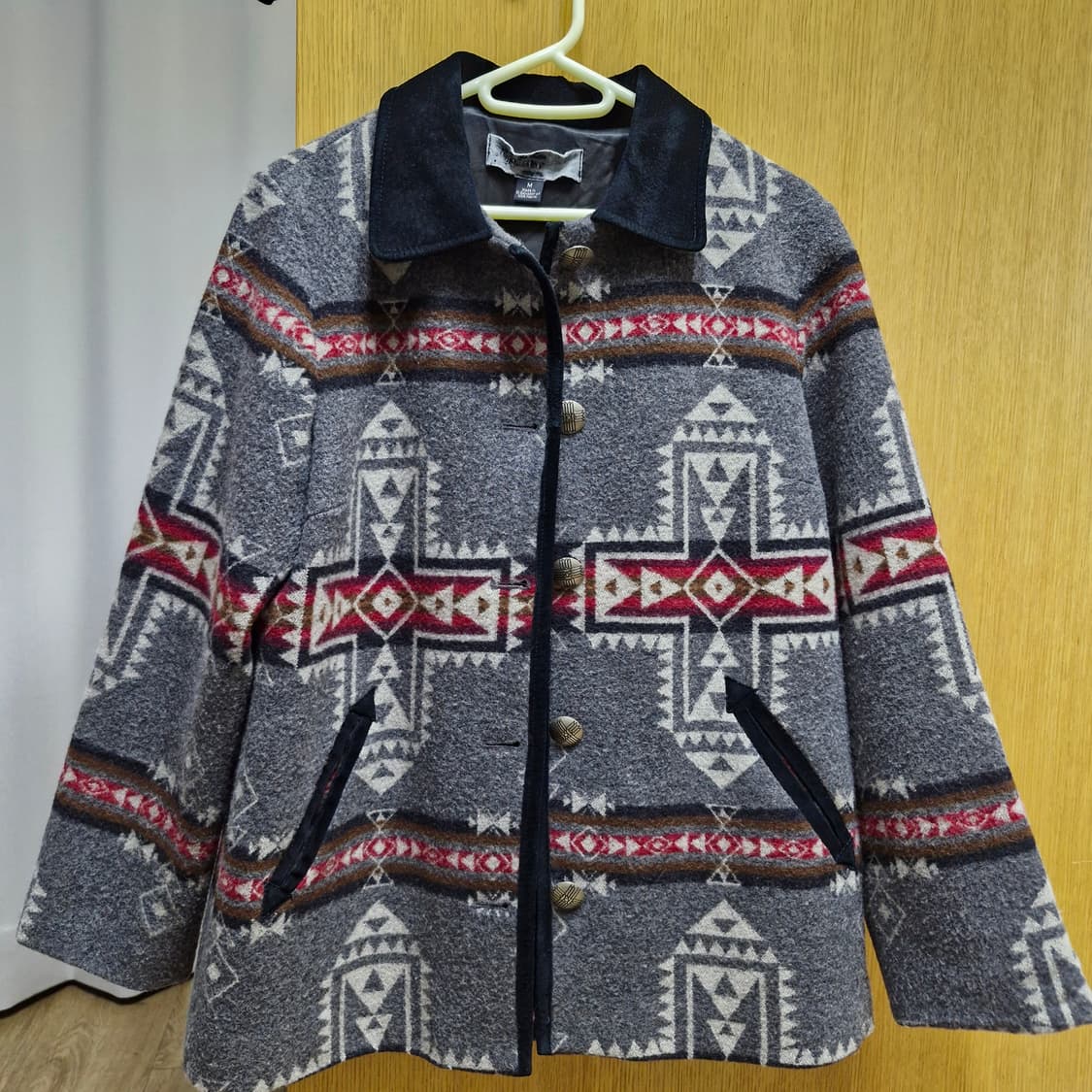 펜들턴 Pendleton 패턴 버진 울 코트 가죽 트림 상품이미지1