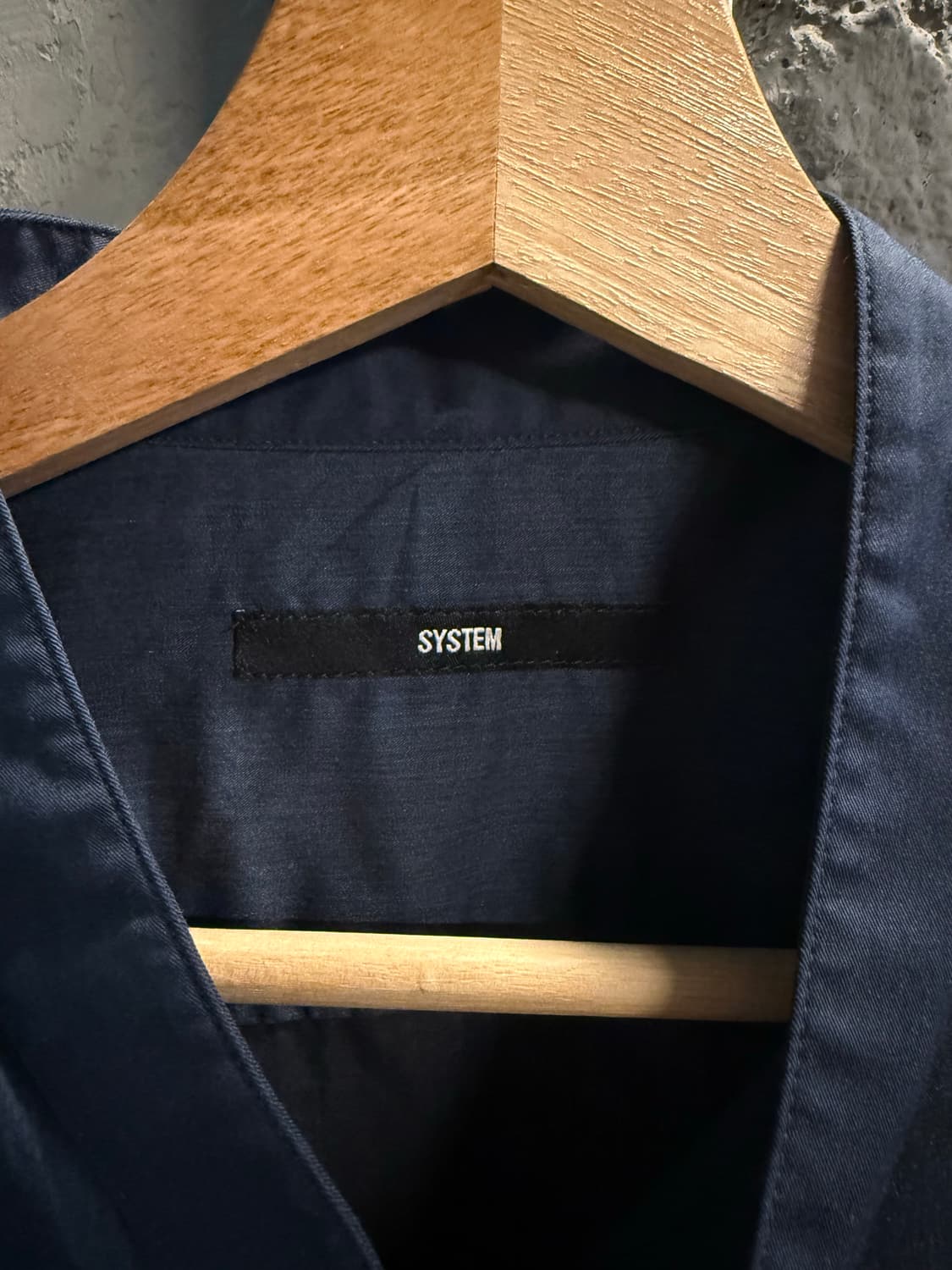 100 시스템 SYSTEM 히든버튼 배색 셔츠 네이비 상품이미지6