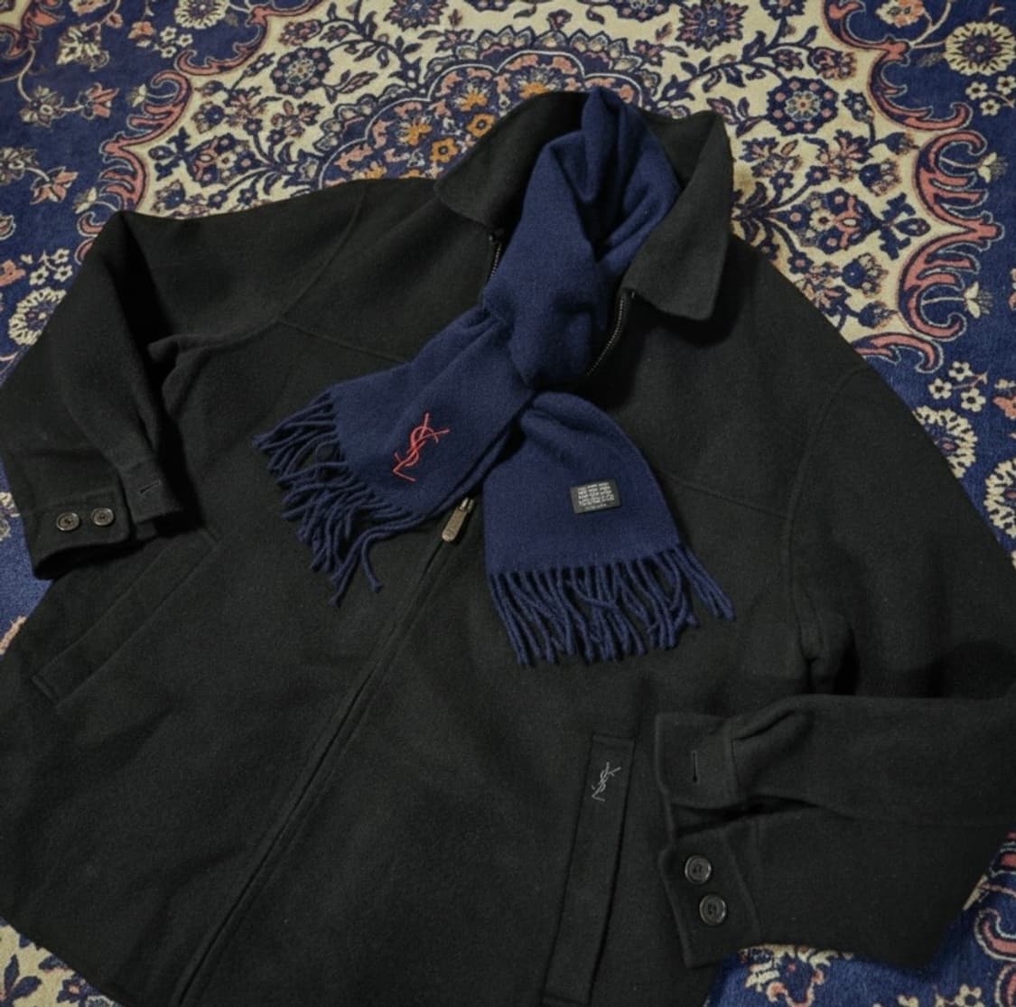 빈티지-입생로랑(YSL) 라이센스 클래식 울 집업 블루종 숏 자켓 상품이미지4