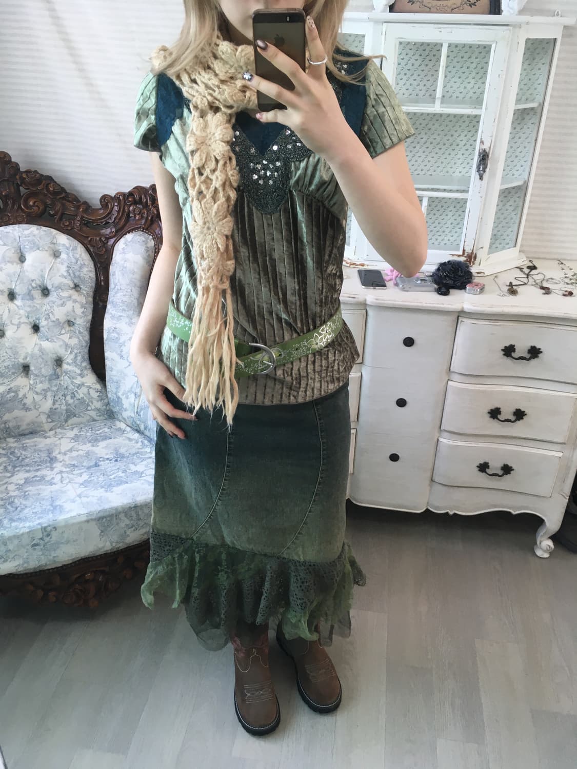 Set)오리엔탈 블라우스 + 페어리스커트 +벨트 + 머플러 상품이미지3