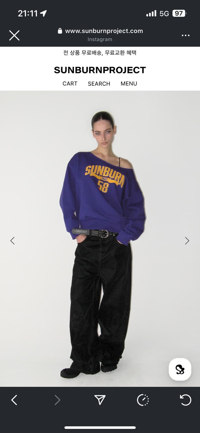 Off-shoulder Sunburn Sweatshirt, PURPLE 상품이미지2