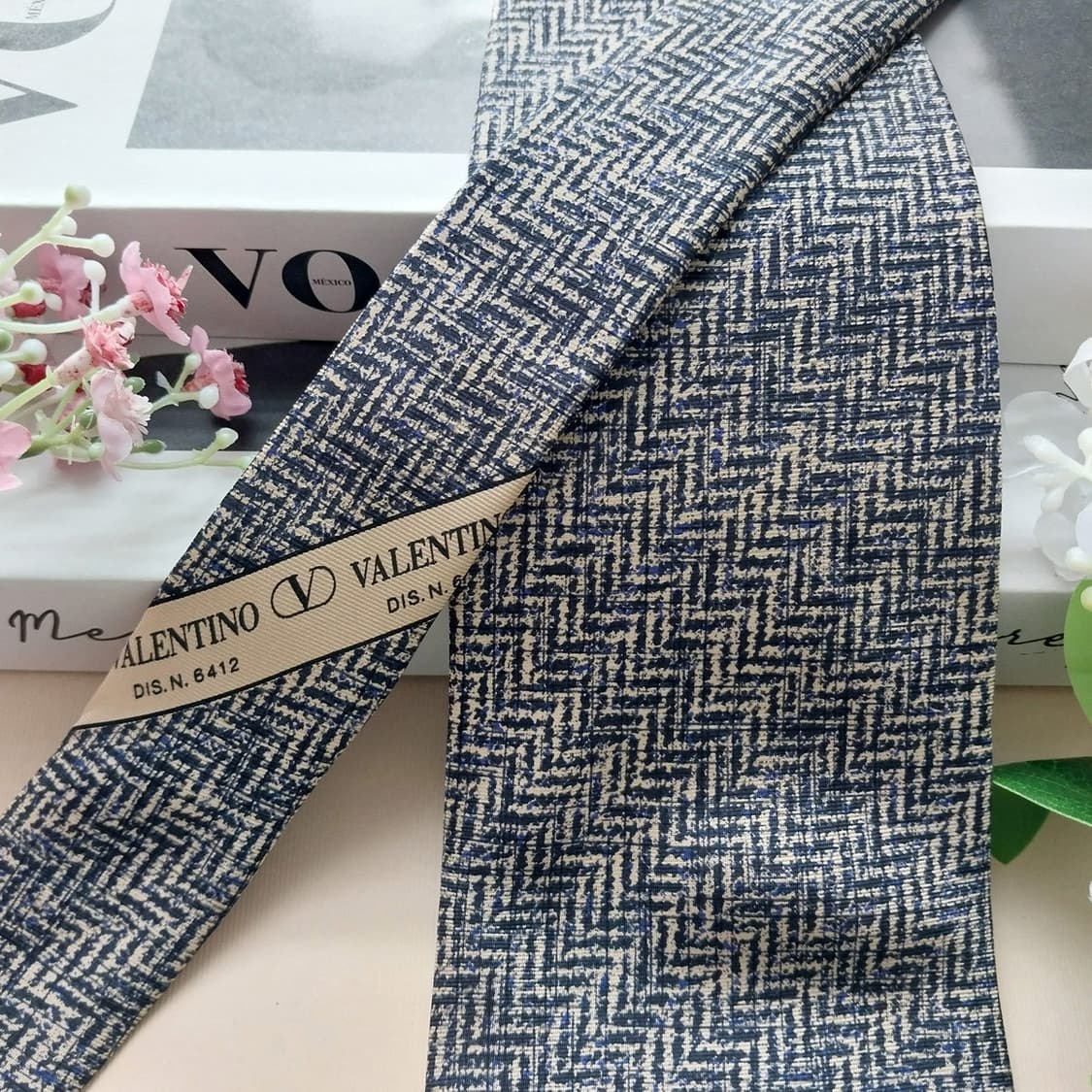 발렌티노 실크 베이지 자카드 패턴 넥타이 9.9cm A+등급 K2194 상품이미지3