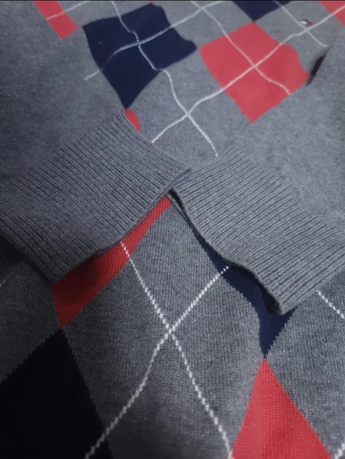 타미힐피거 아가일 브이넥 얇은니트, L 상품이미지5