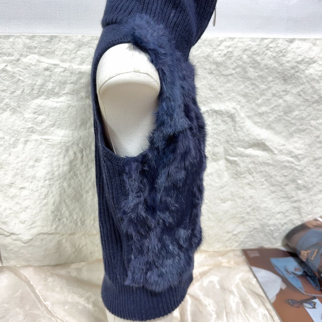 빈티지 네이비 블루 토끼털 울니트 조끼 베스트 상품이미지3