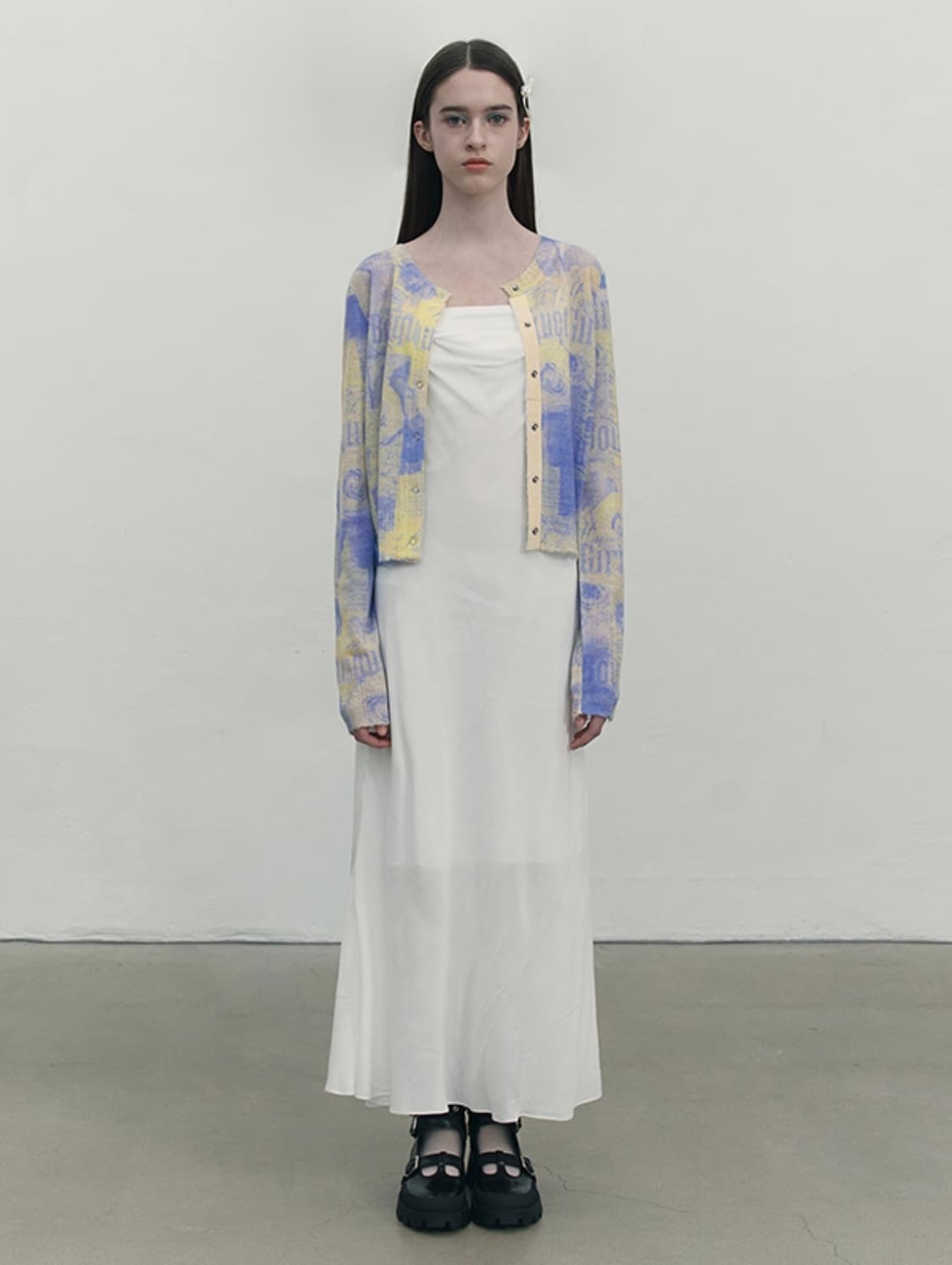 데미지 풀 프린트 크롭 가디건 [옐로우] 상품이미지2