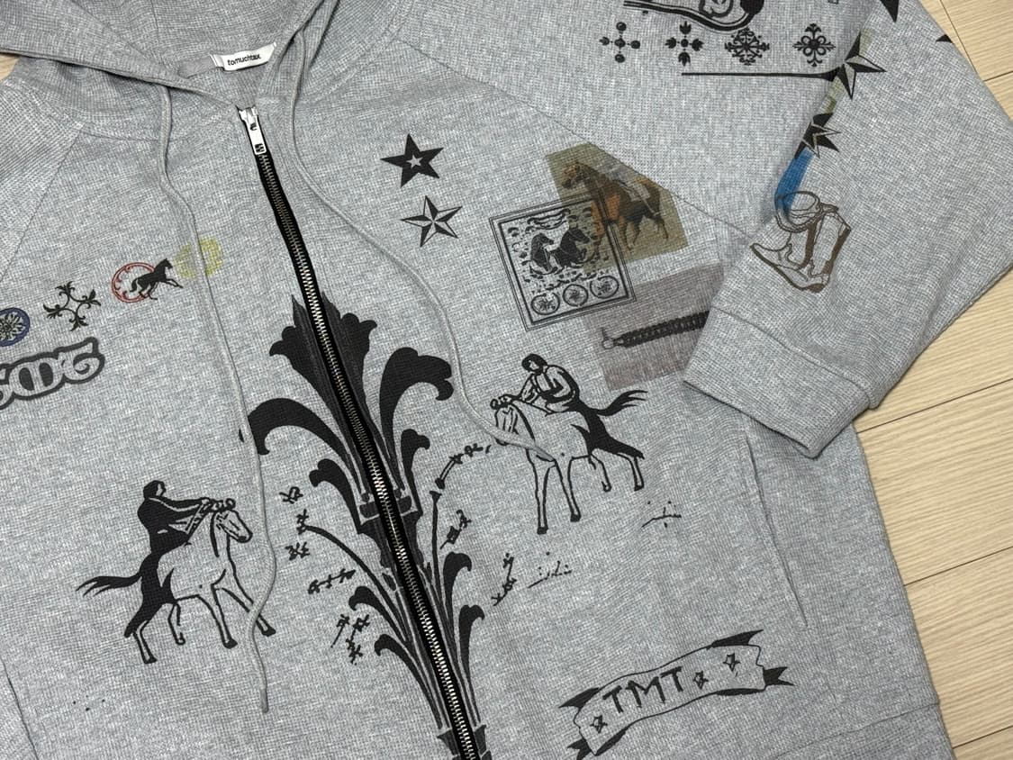 투머치택스 프린티드 와플 집업 후디 그레이 상품이미지3