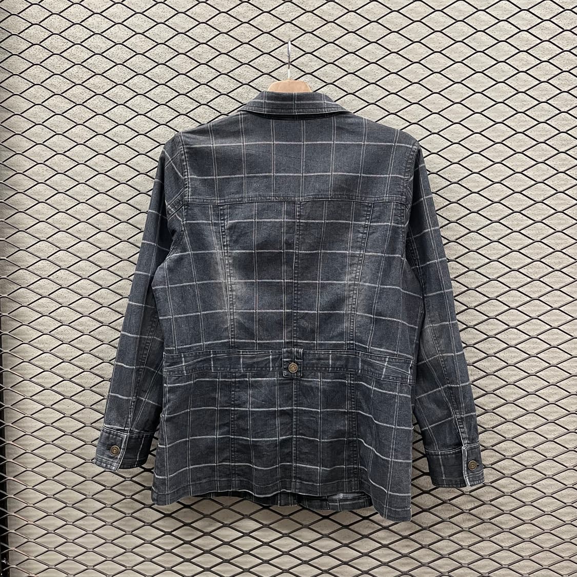 JPN VINTAGE 데님 프렌치 워크자켓 체크 패턴 투포켓 디테일 진청 상품이미지2