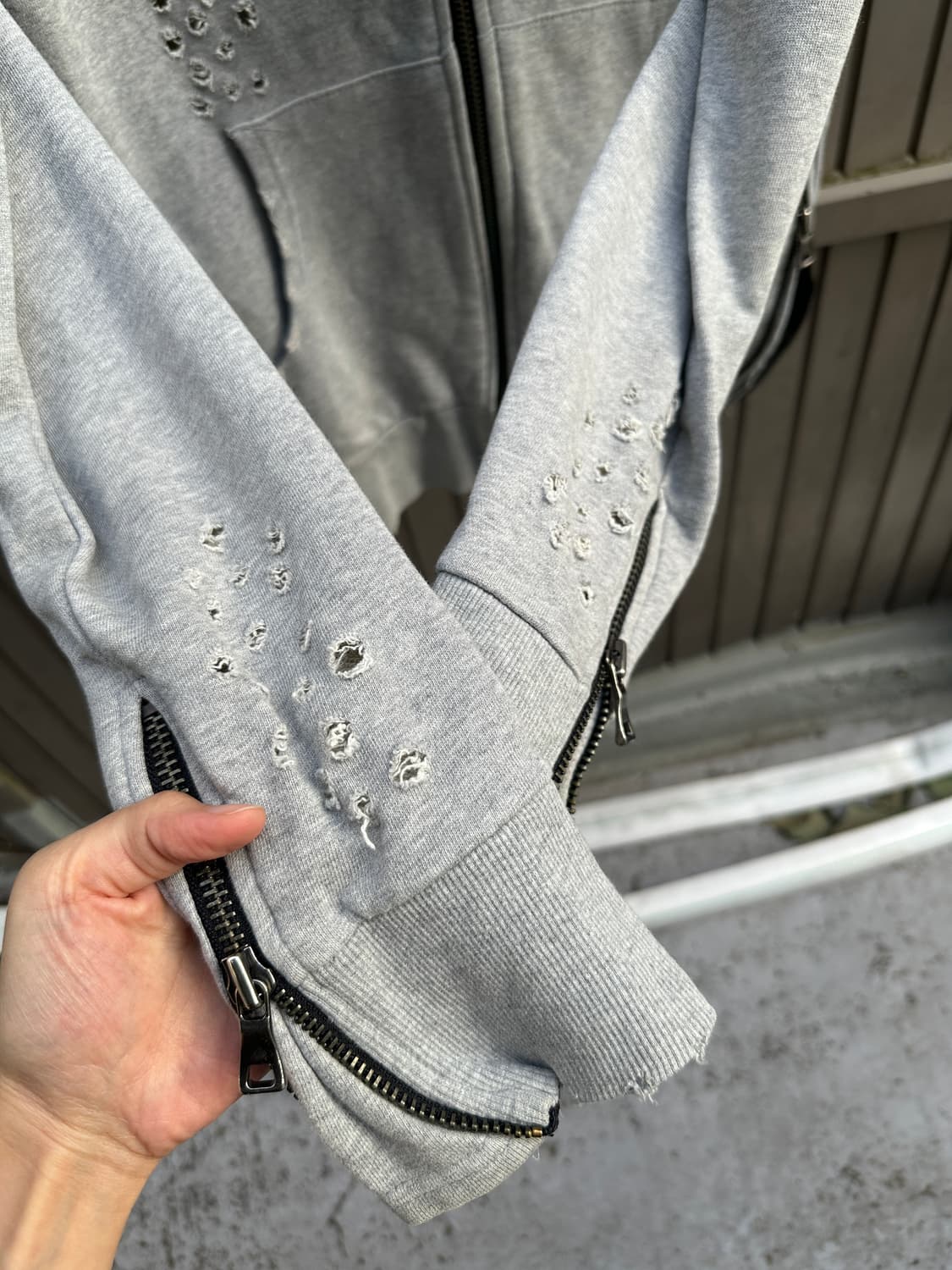 Distressed cut line 2way hood gray 상품이미지4