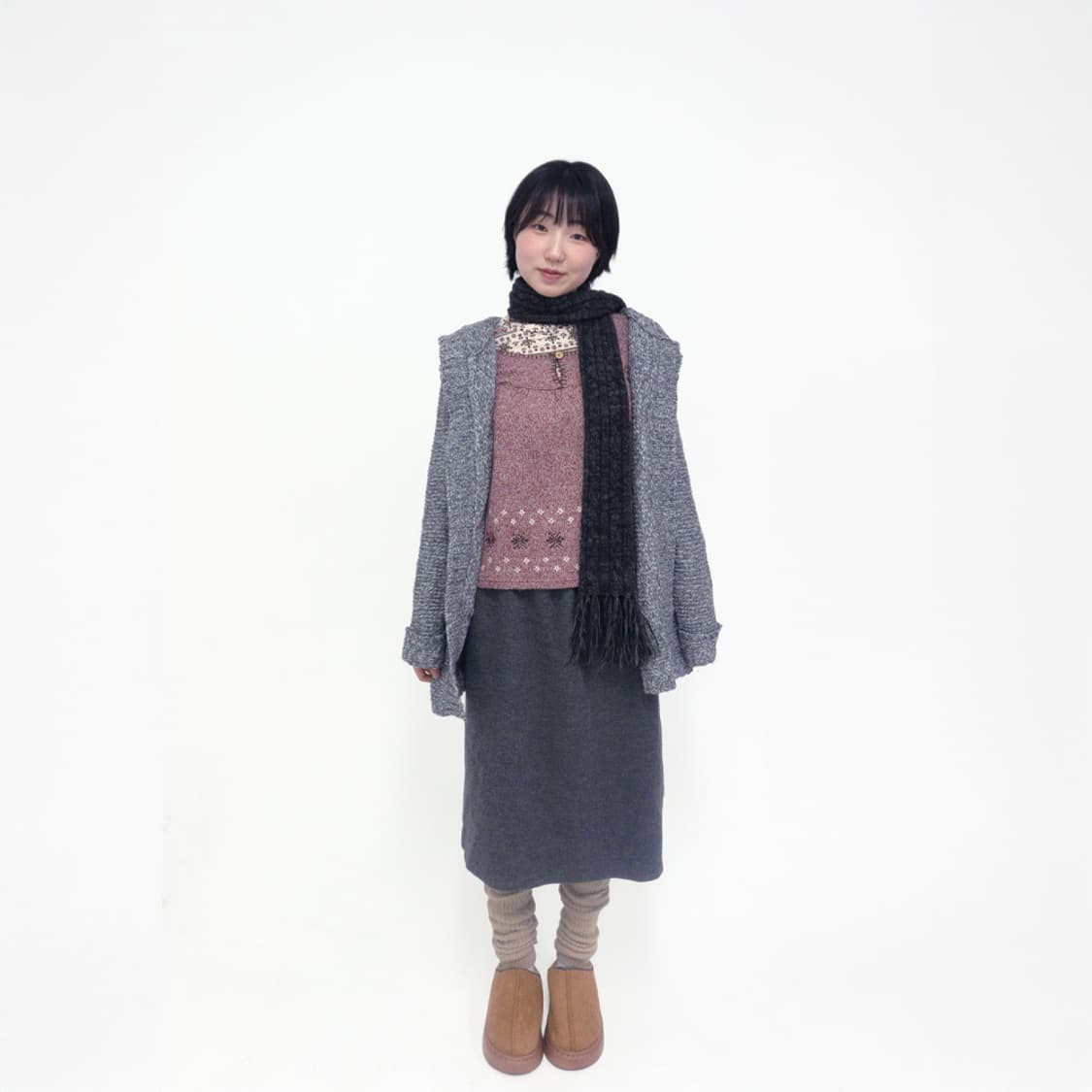 그레이 케이블 니트 머플러 상품이미지6