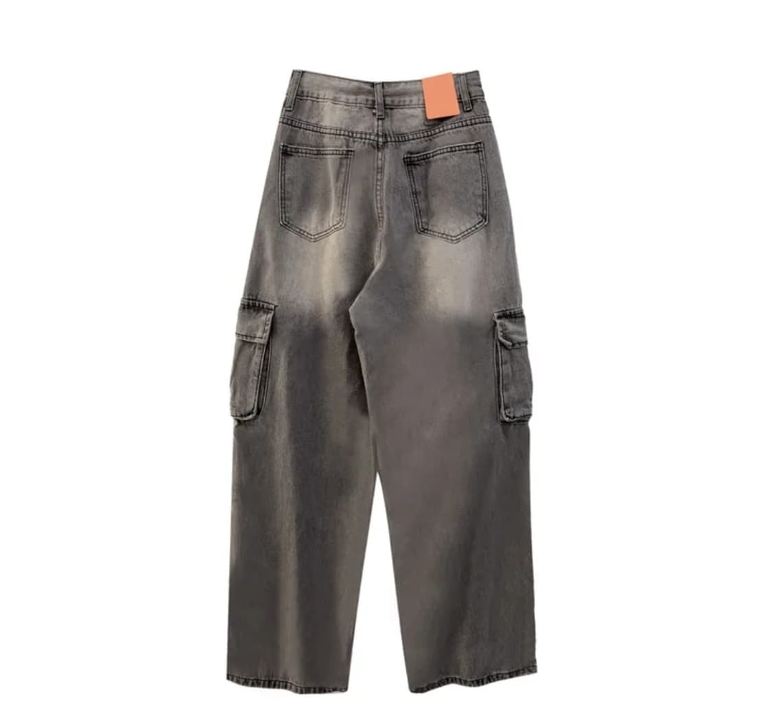 모디무드 빈티지 워싱 카고 롱 와이드 팬츠 그레이 S 상품이미지2