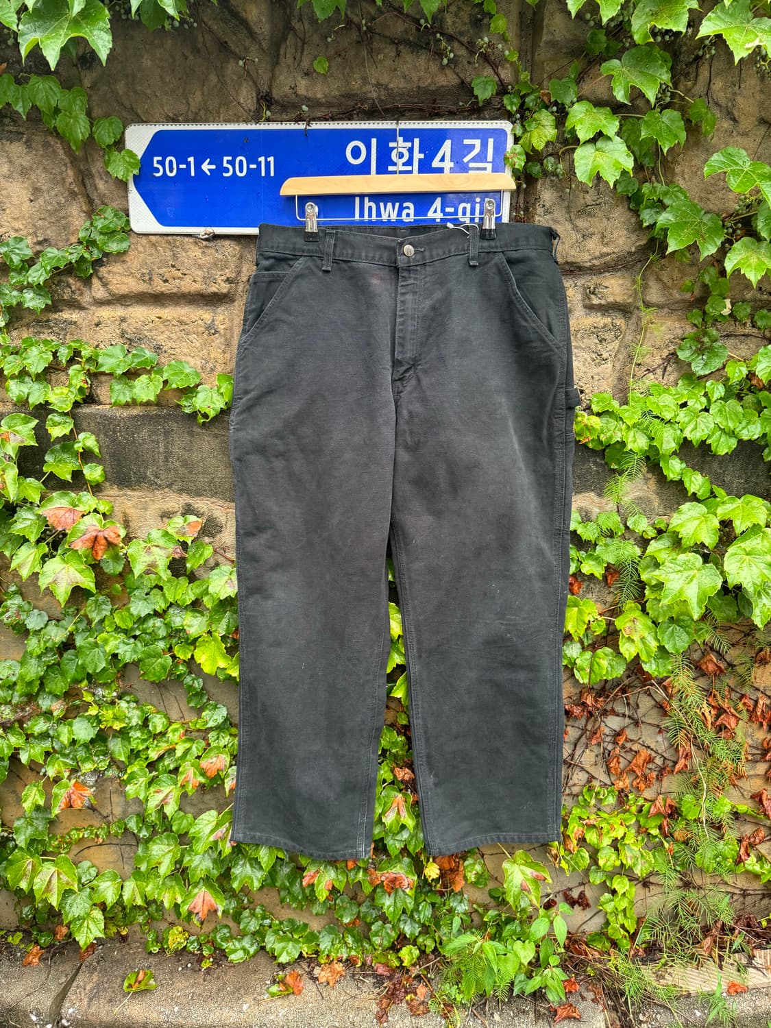 칼하트 b11 블랙 빈티지 카펜터 싱글니 페이딩 워크 팬츠 36/30 상품이미지1
