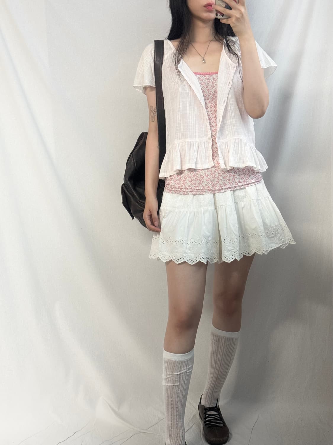 음각 체크 패턴 데일리 모리 자수 큐롯 3pcs SET 상품이미지4