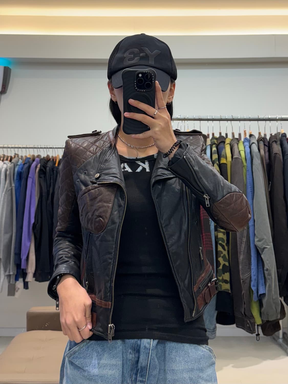 시스템 투톤 레더 라이더 자켓 상품이미지7