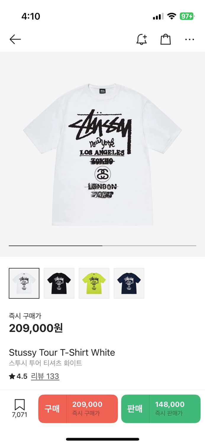 스투시 월드투어 티셔츠 화이트 상품이미지3