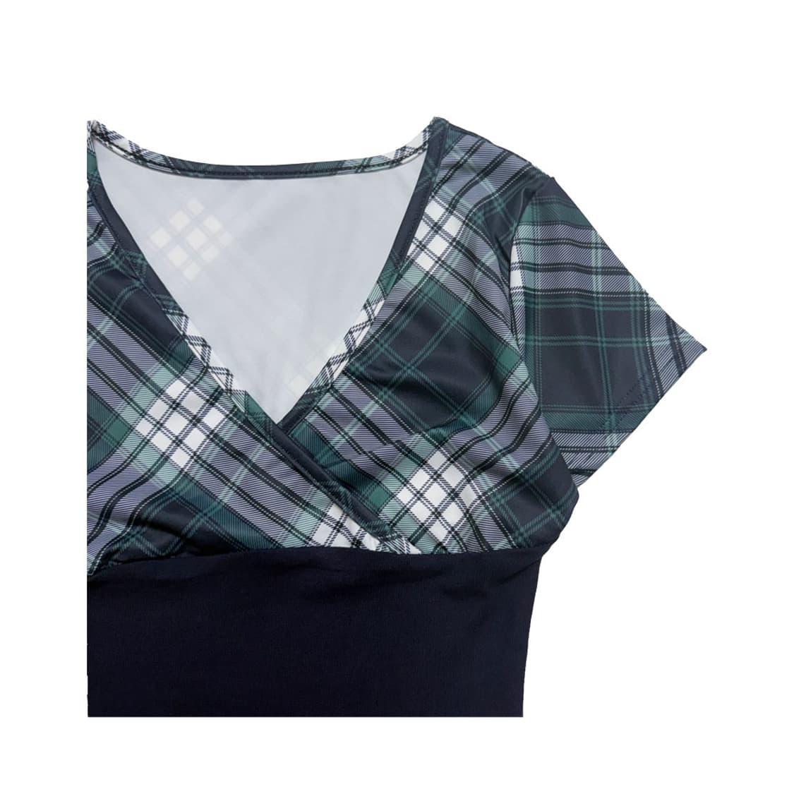 새상품 체크 브이넥 반팔티 (그린) 상품이미지2