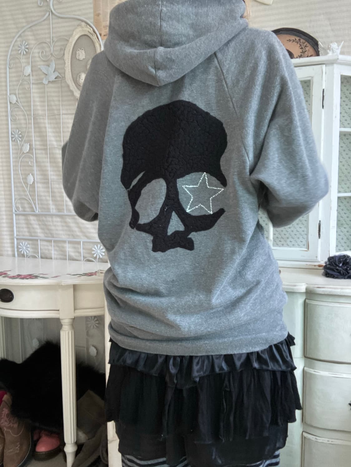 일본빈티지 스컬 후드 가오리핏 후드티 상품이미지7