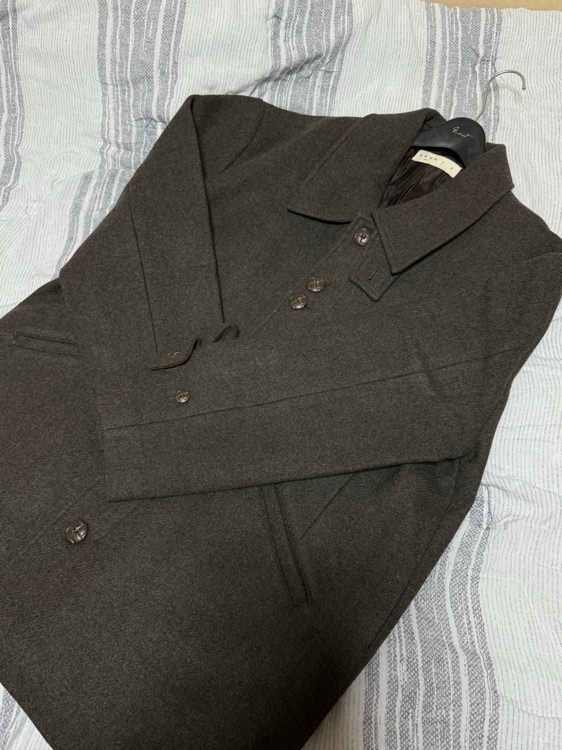 📌가격 고정 (1) 노운 싱글 브레스티드 하프 코트 카키 브라운 상품이미지3