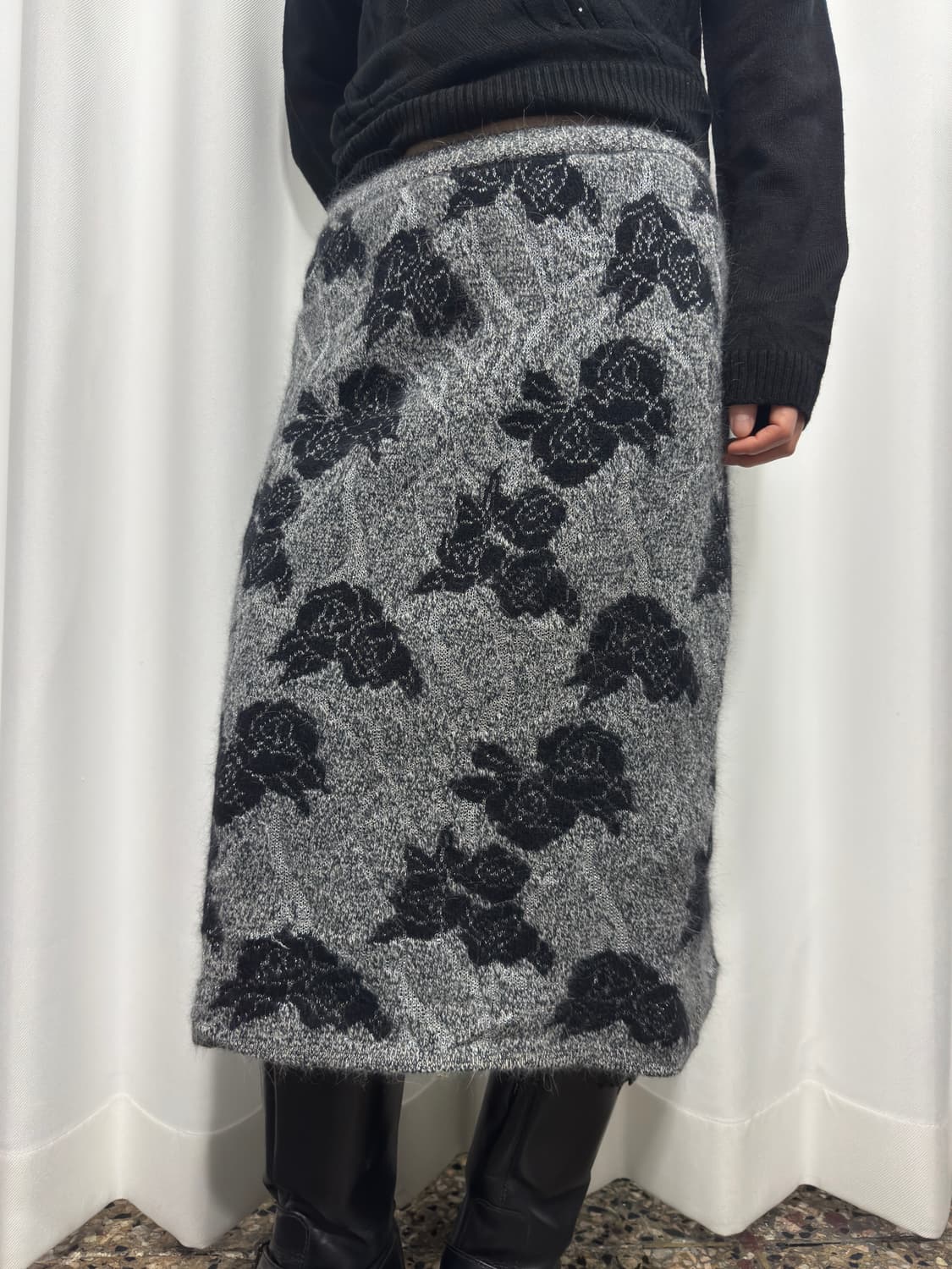 rose silver point knit midi skirt 상품이미지3