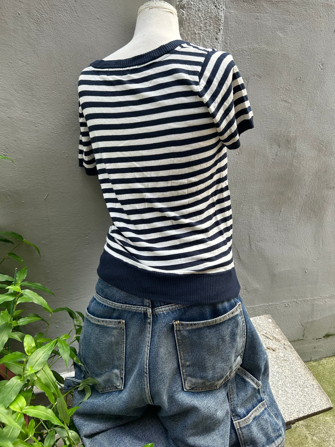 일본빈티지 버버리 블루라벨 스트라이프 반팔 가디건 상품이미지3
