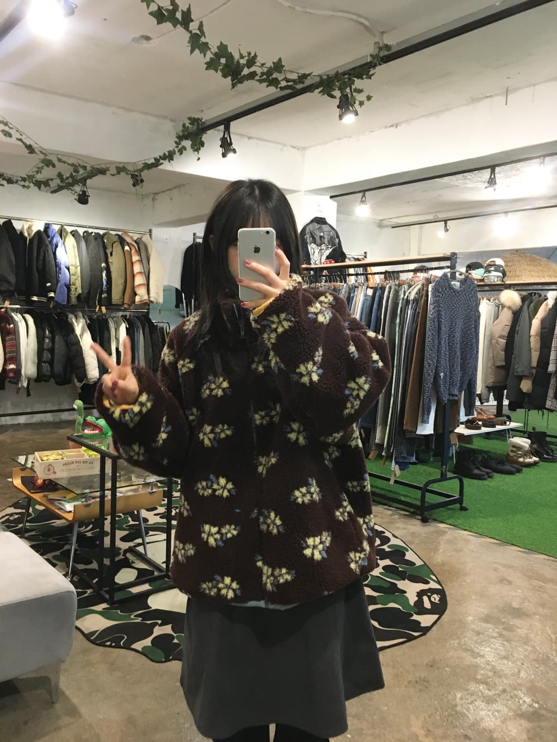 플라워 플리스 집업 브라운 상품이미지3