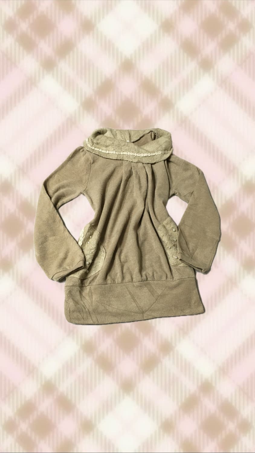 엑시즈팜 목폴라 진주 라떼 브라운 니트 히메 갸루 러블리 로걀 빈티지 상품이미지1