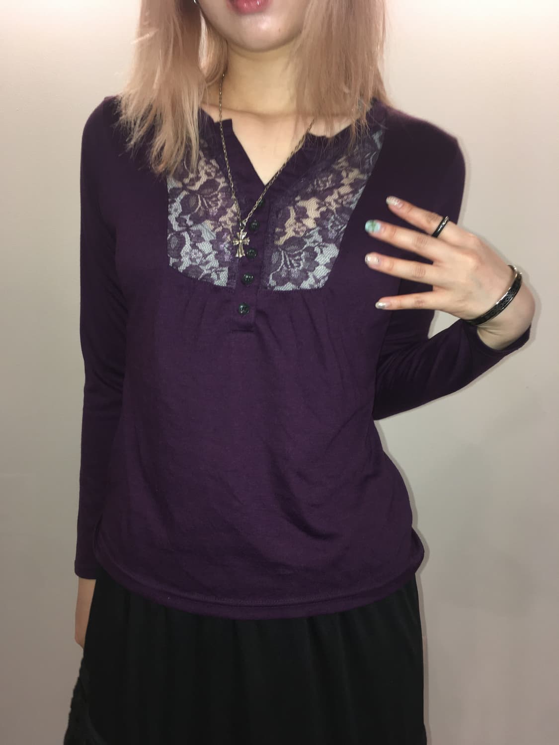 jpn vintage 퍼플 레이스 롱 슬리브 상품이미지2