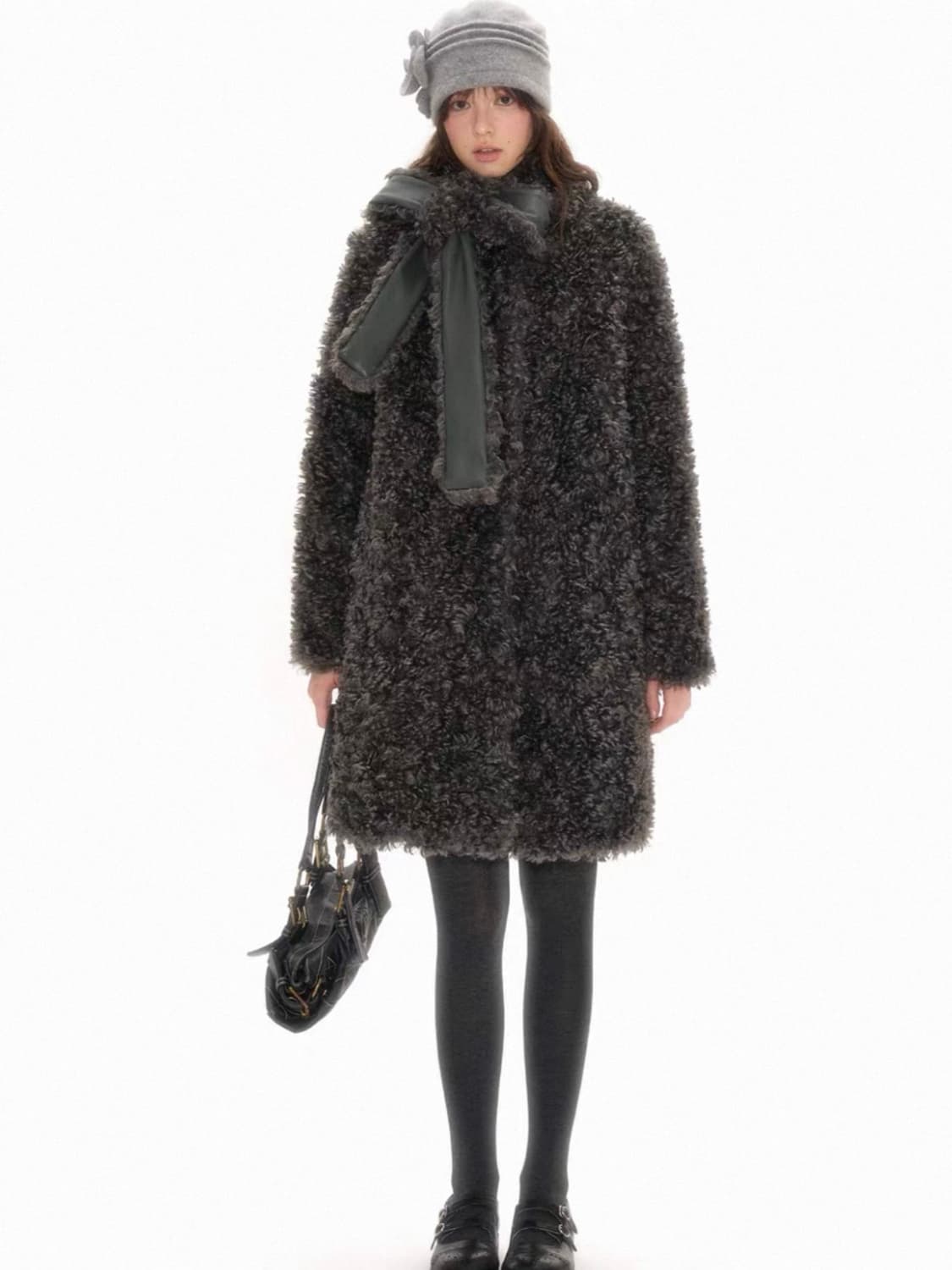 NECYSTUDIO 앙고라 코트 (리버시블 리본 머플러 탈부착) 상품이미지3