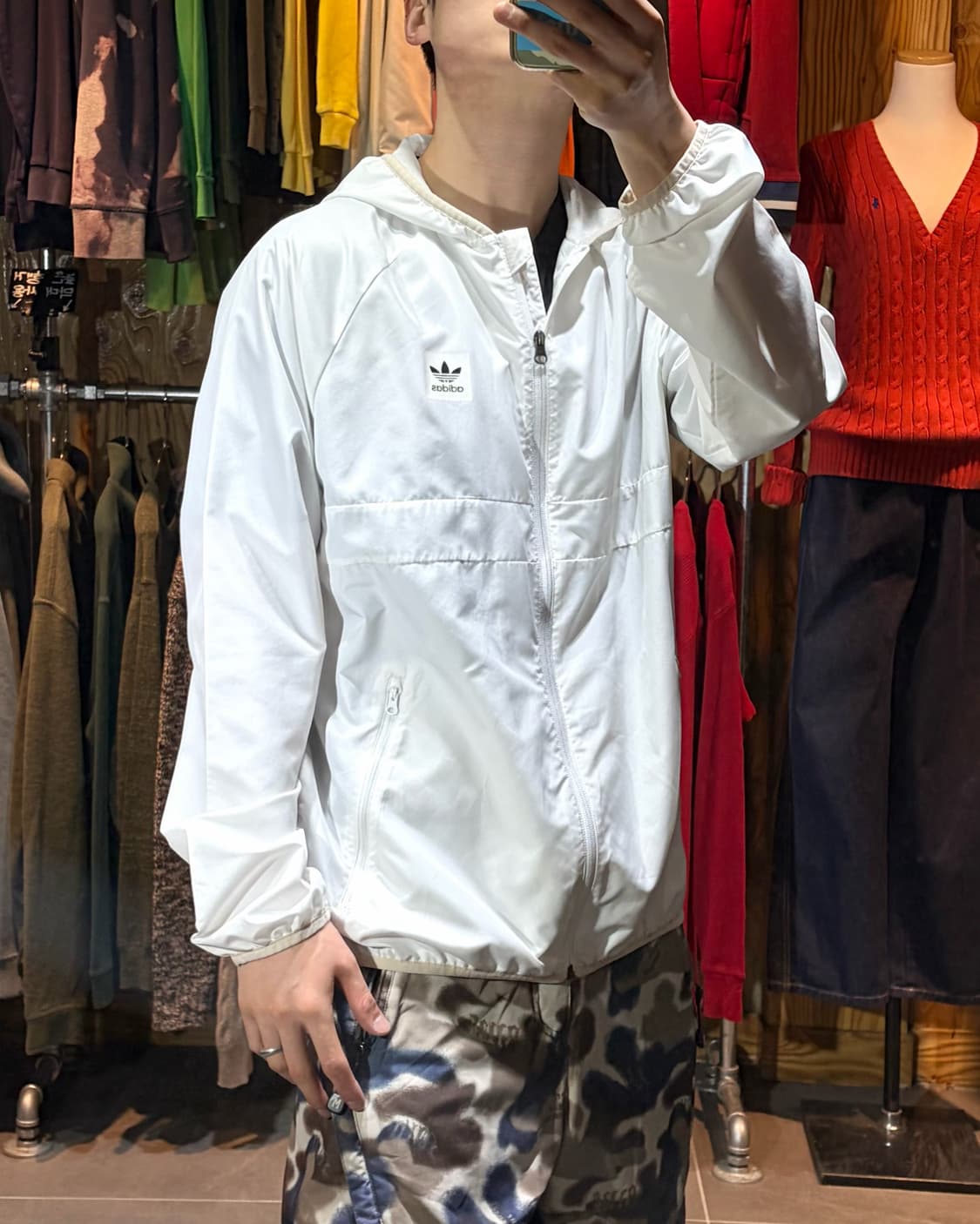 XXL 아디다스 파이어버드 절개 화이트 후드 바람막이 상품이미지1