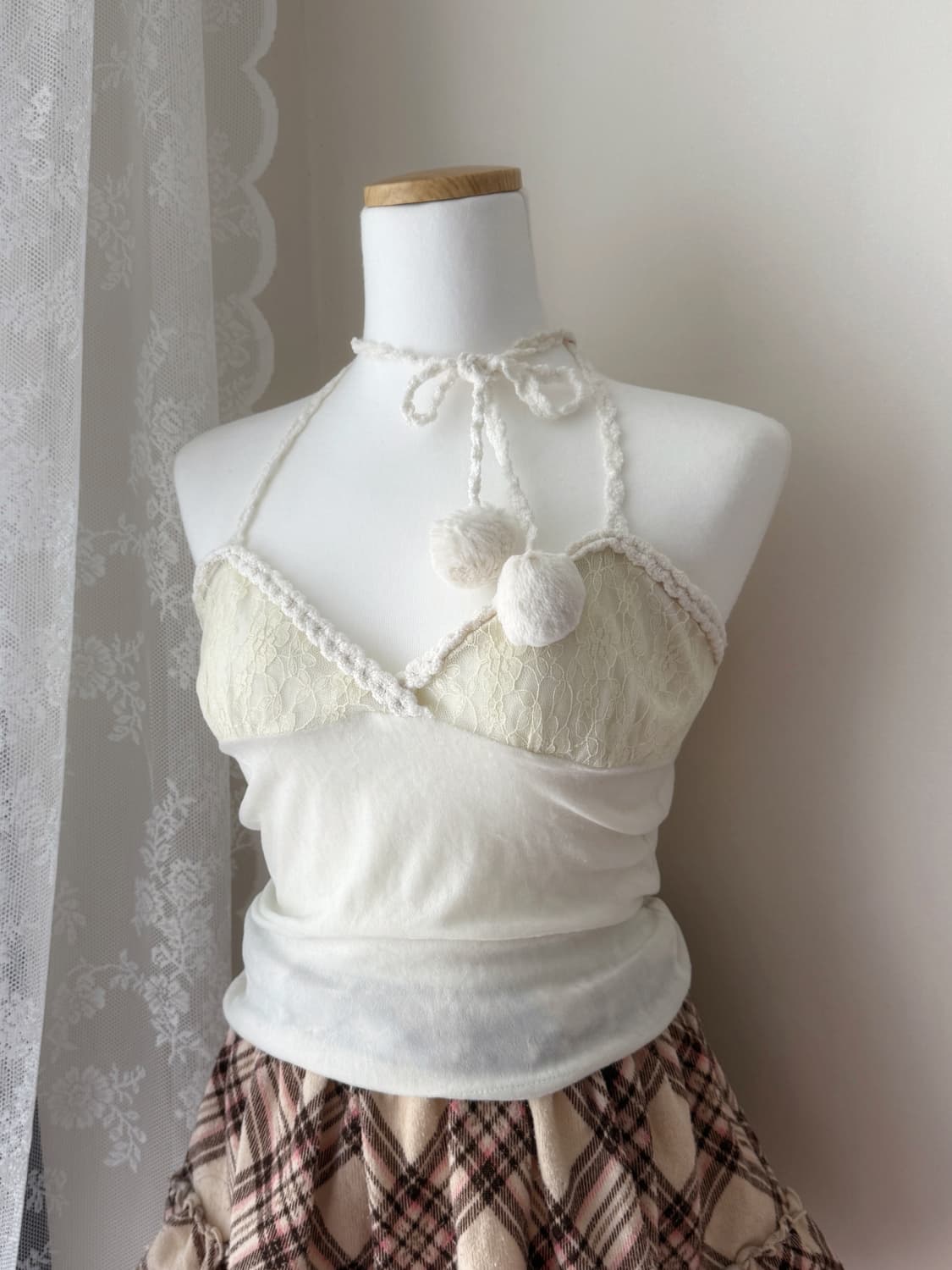 리즈리사 캐미솔 폼폼 슬리브리스 리본 히메갸루 로걀 라떼갸루 빈티지 상품이미지3