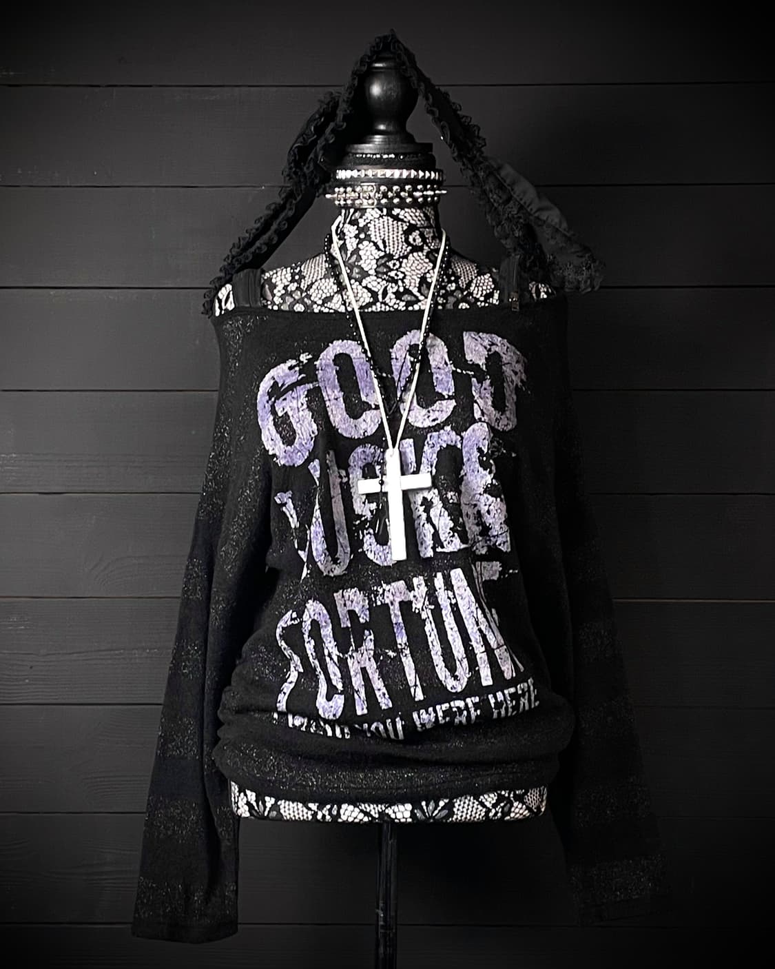 CORNFLAKE 콘플레이크 펑크 지퍼 셔링 퍼플 레터링 블랙 롱슬리브 상품이미지1