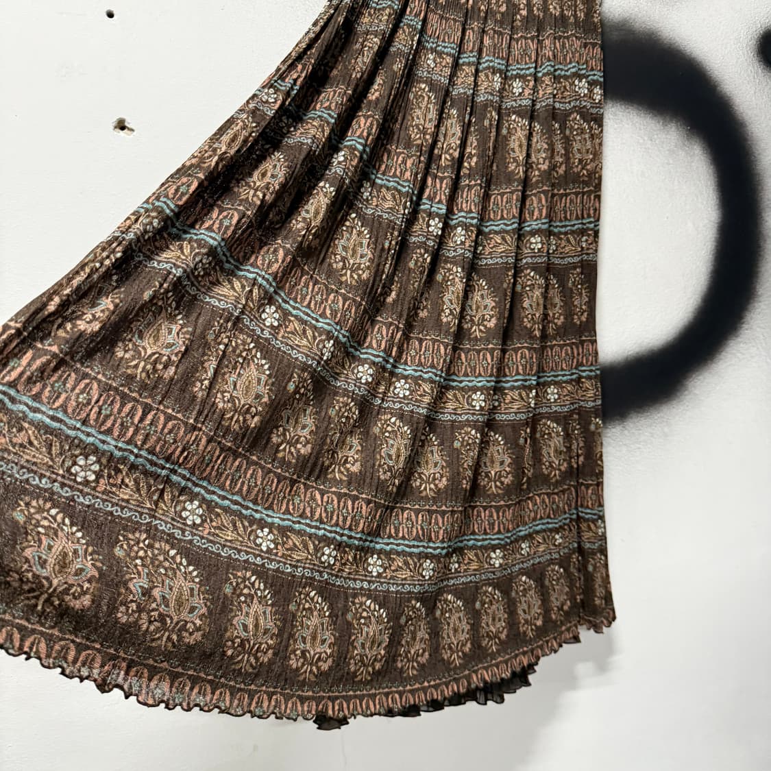 VTG 빈티지 히피 에스닉 스타일 풀 패턴 플리츠 롱 스커트 상품이미지5