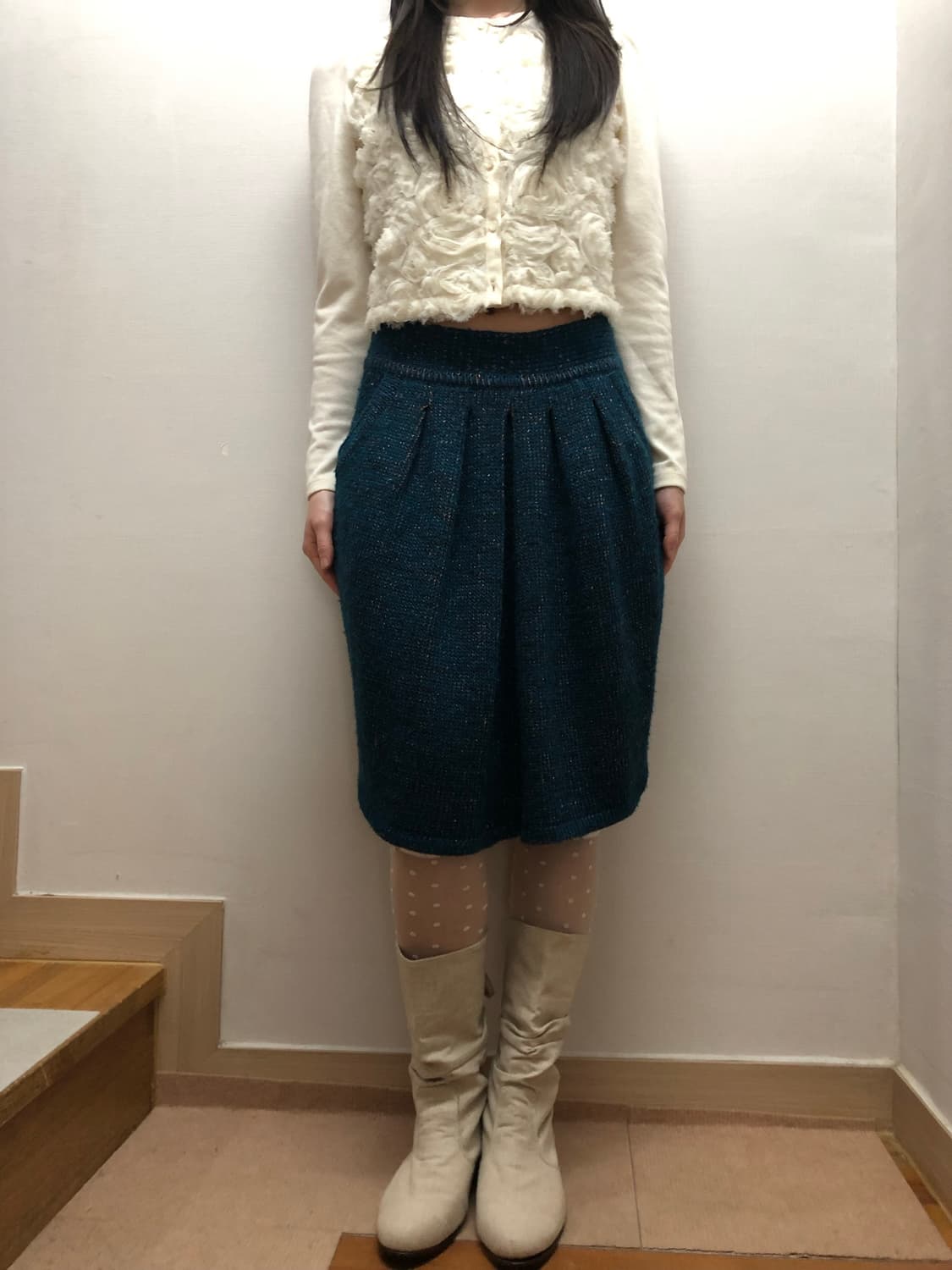 빈티지 다크네이비 글리터 벌룬 핏 미디 스커트 상품이미지3