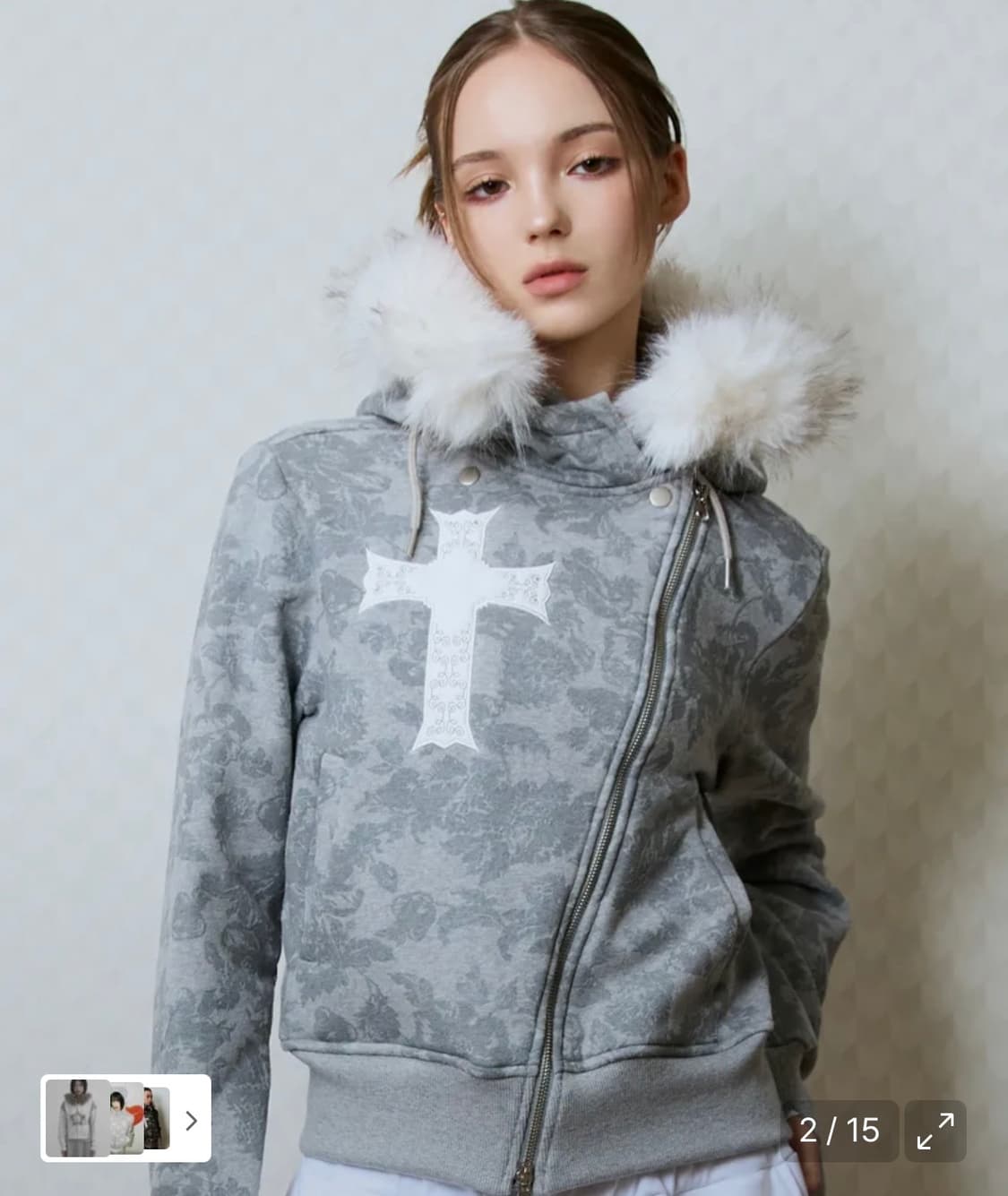 러브이즈트루 퍼 후드집업 그레이 상품이미지1