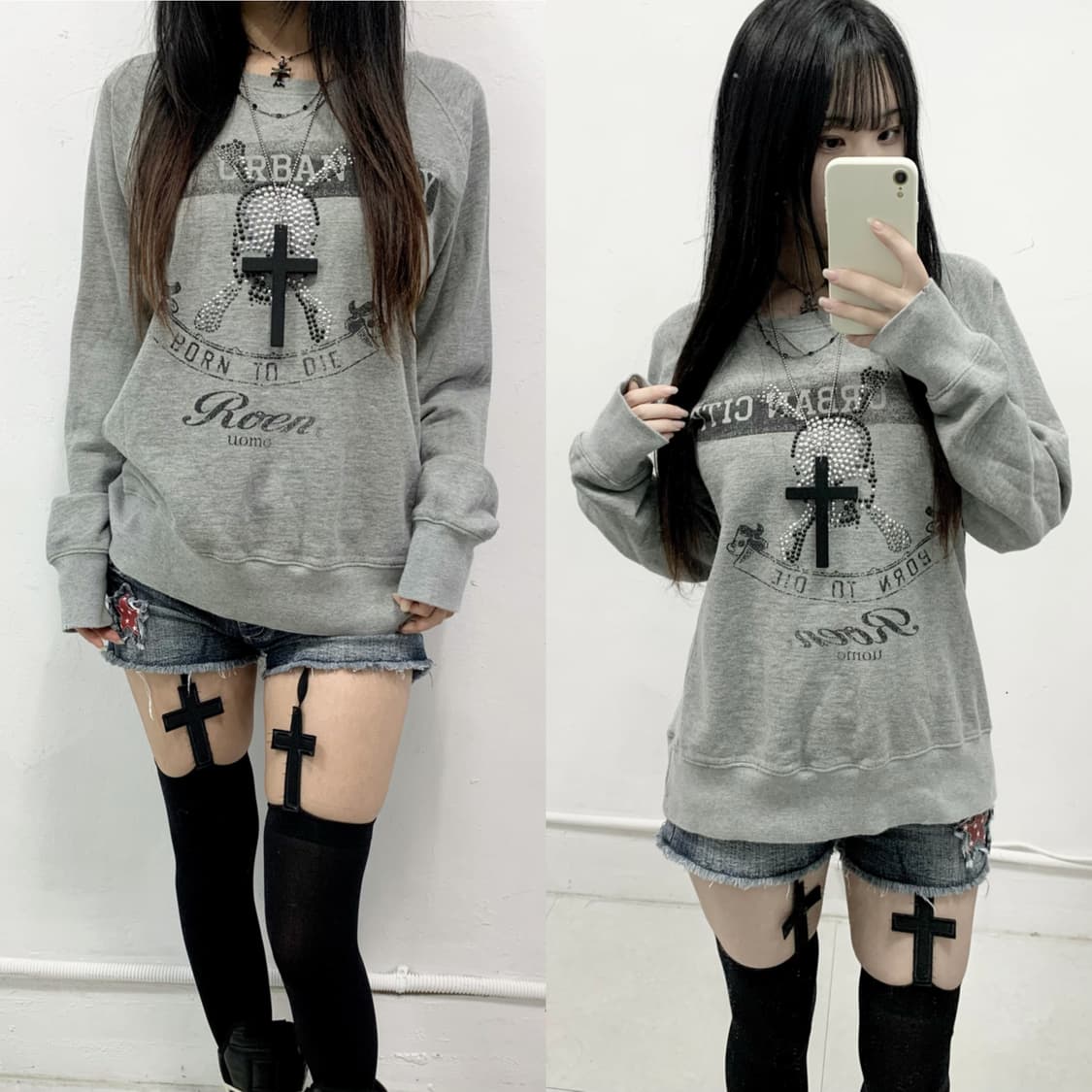 [ROEN] 로엔 스터드 해골 맨투맨 롱슬리브 상품이미지1