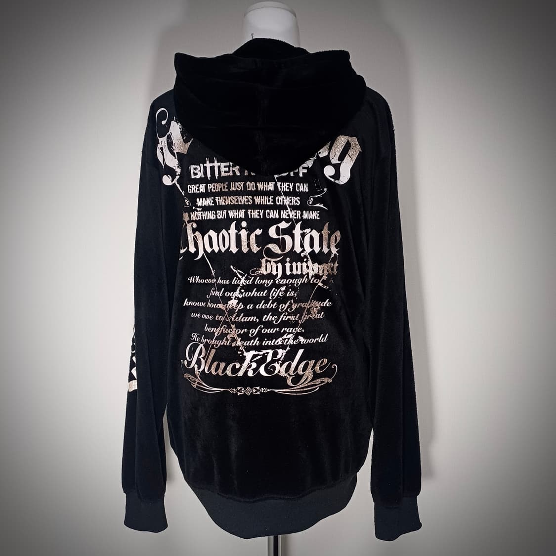 고스펑크 해골 프린팅 벨벳 체인 후드집업 상품이미지4