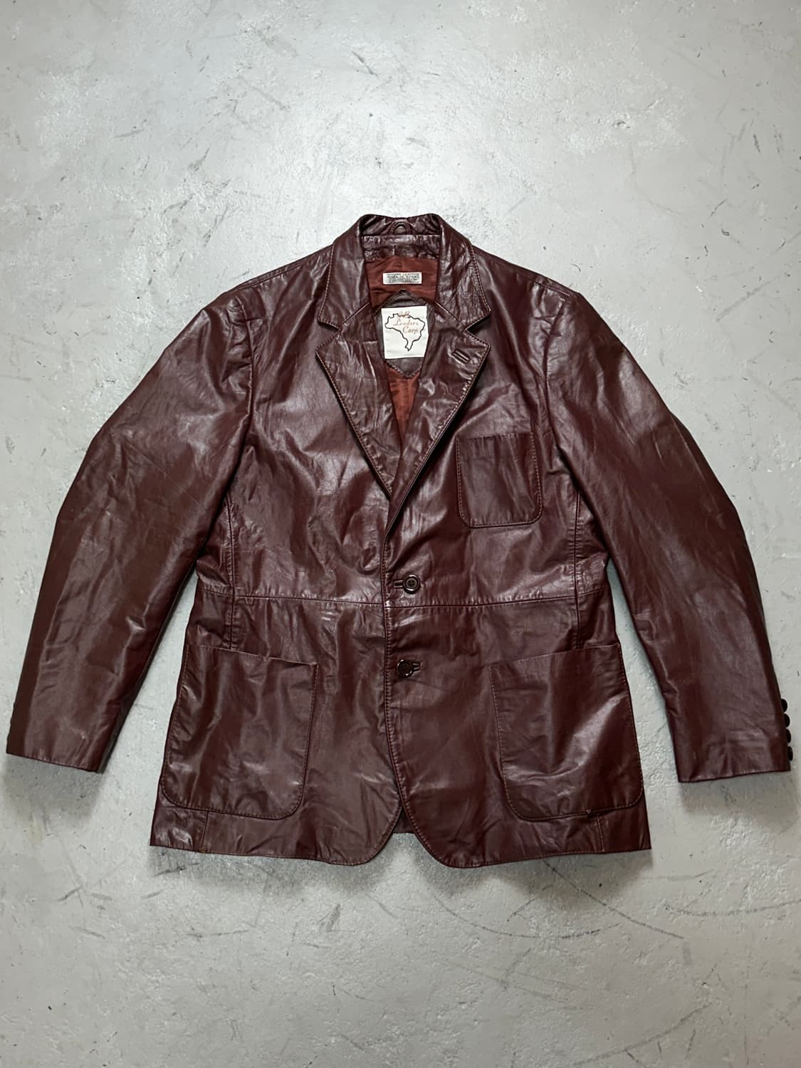 80's 빈티지 버건디 레더 자켓 파이트클럽 레더 블레이저 상품이미지1